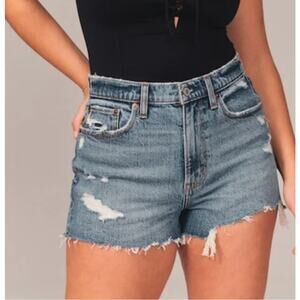 ABERCROMBIE & FITCH The‎ Mom High Rise Denim Cut Off Shorts